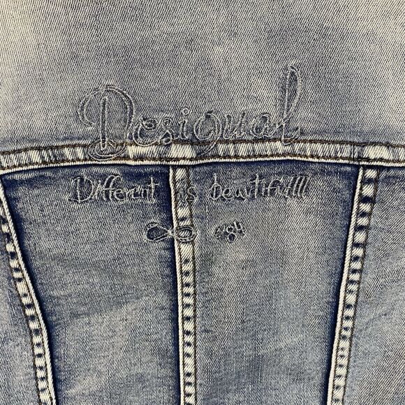 DESIGUAL Denim Jacket Womens EU 36 (US 6) Designer Artistic Knit Sleeve Boho - Picture 6 of 13